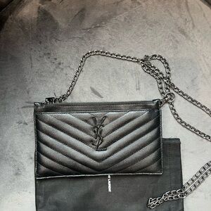 YSL Black Quilted Chain Wallet
